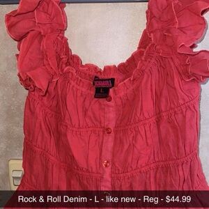 Rock & Roll Denim Women's Ruffled Red Blouse